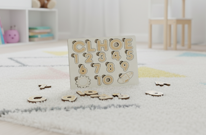 Puzzle Éducatif en Bois Personnalisé - Prénom, Chiffres